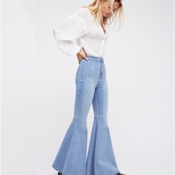Free People Denim - Free People Light Blue High-Waist Flare Jeans